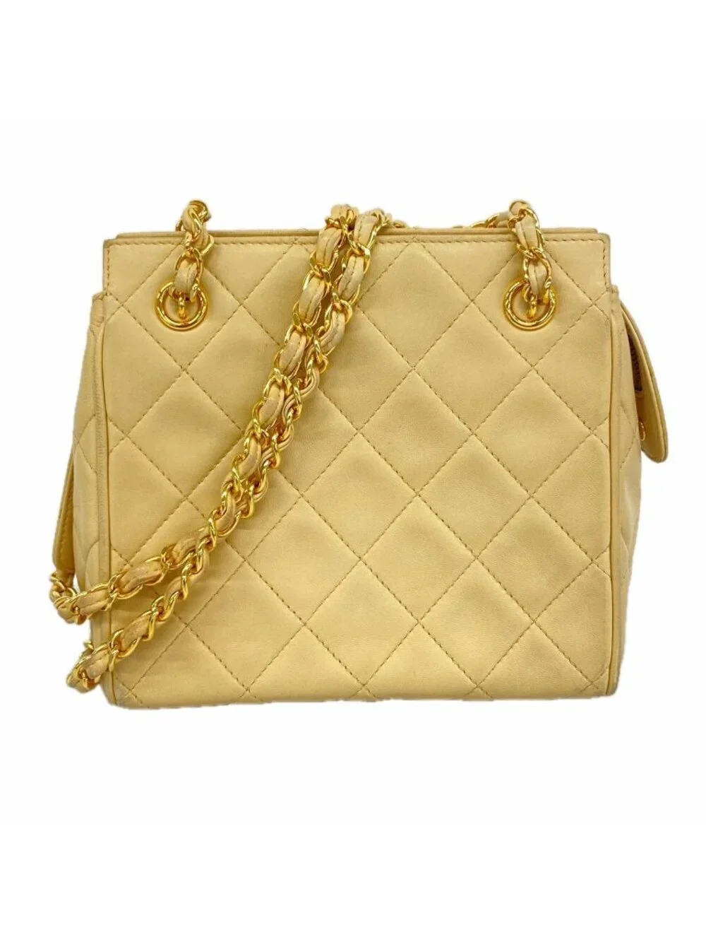 Chanel Shoulder Bag Quilted Lambskin Beige Gold